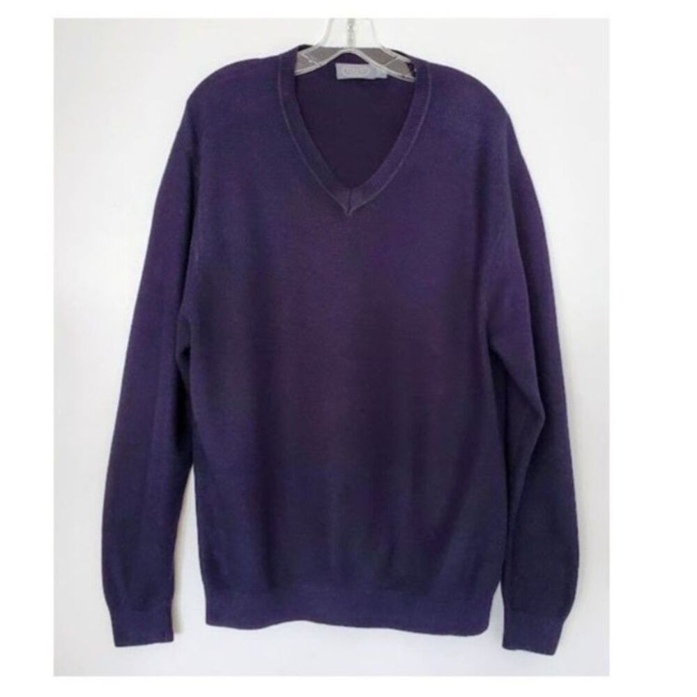 Talbots Mens V-Neck Sweater Modal Cotton Blend Blue Size M Dark Academia